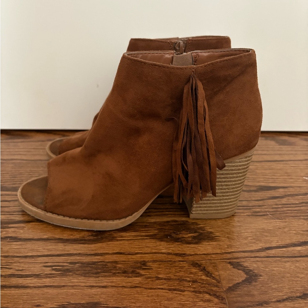 SODA Faux Suede Ankle Booties with Fringe